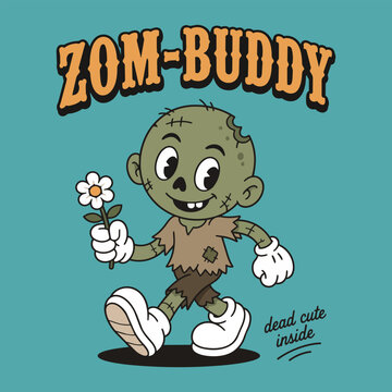Zom Buddy Zombie Mascot Retro Cartoon Character Vector
