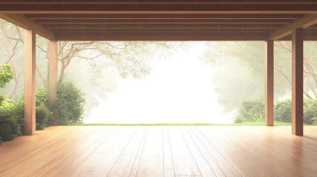 Open Wooden Veranda with Garden View and Relaxing Natural Light