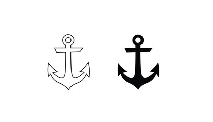 Nautical anchor icon set with filled silhouette and line art style vector illustration for marine navy sailing ship ocean sea symbol design © ROZONEY