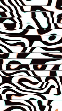 Psychedelic liquid zebra stripes distort across horizontal panels in a seamless 3D animation with subtle chromatic edges for music loops