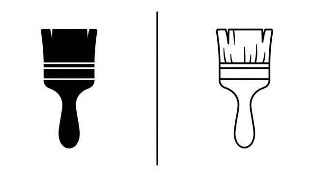 Paintbrush Iconography: A comparison of a solid black paintbrush silhouette and its outlined counterpart, representing artistic tools and design elements.