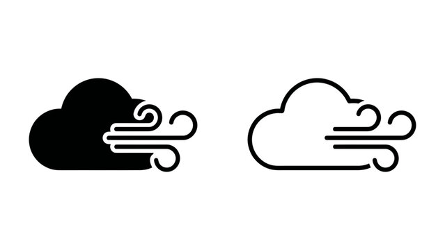 Cloud and Wind Icons: A simple yet effective representation of wind and cloud weather conditions, shown in both a solid black silhouette and an outline style.