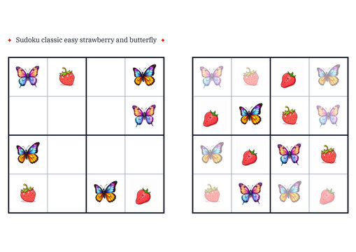 Sudoku puzzle featuring strawberries and butterflies  