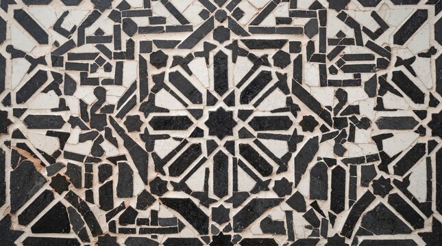 Generated with AI black and white Moroccan zellige mosaic tile pattern texture