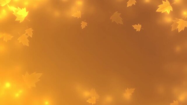 Golden Autumn Background with Falling Maple Leaves and Soft Bokeh Lights