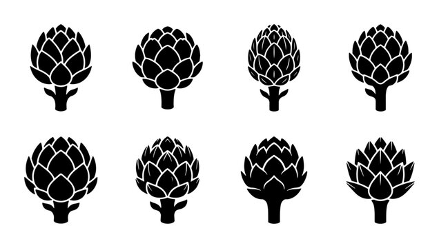 Artichoke Icons, Black and White Vegetable Illustrations, Fresh Produce Vector Graphics, Healthy Food Elements for Design