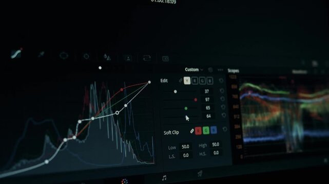 Displaying Color Grading Curves Scopes And Software Settings On Computer Monitor Screen