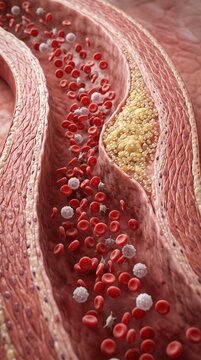 Microscopic View of Blood Flow and Plaque Accumulation in Artery