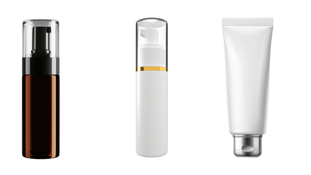 Blank Cosmetic Packaging Mockup Set Featuring Glass Bottle and Plastic Squeeze Tube for Skin Care Product Branding