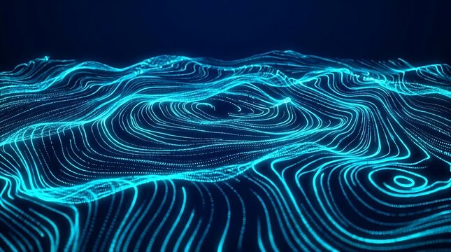 Glowing blue digital wave lines on dark background