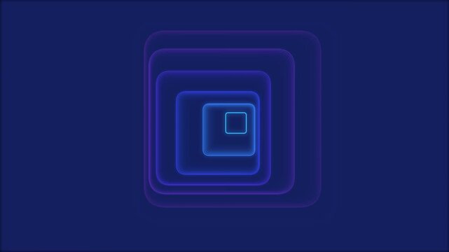 Abstract blue neon square tunnel loop background with glowing futuristic geometric lines