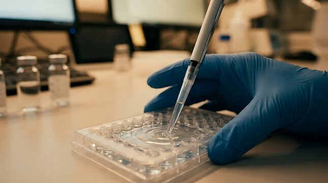 Scientist using pipette in laboratory