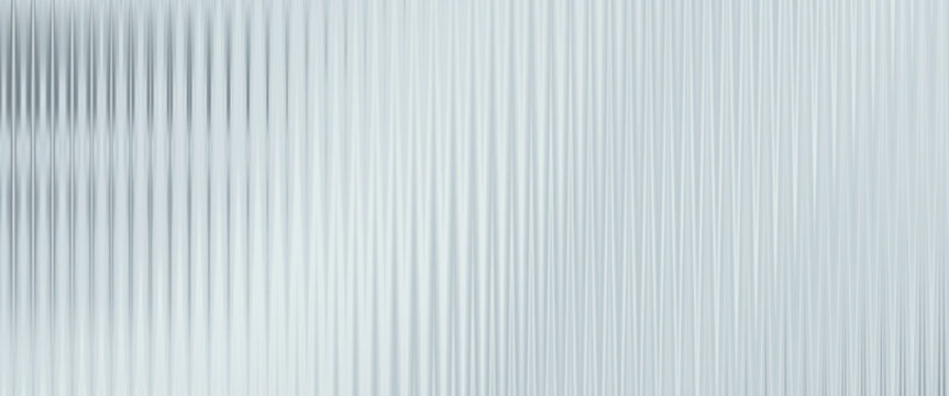 Silver acrylic ribbed glass texture background with fluted plastic panel and blurred light reflection. Abstract surface for modern minimal design.