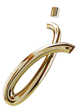 Gold 3D Letter j, metallic, lowercase, isolated on transparent background with realistic reflections, script style font