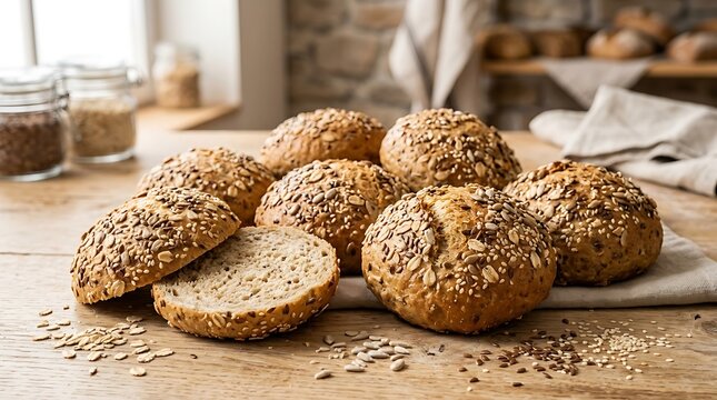 fresh bread on wooden table