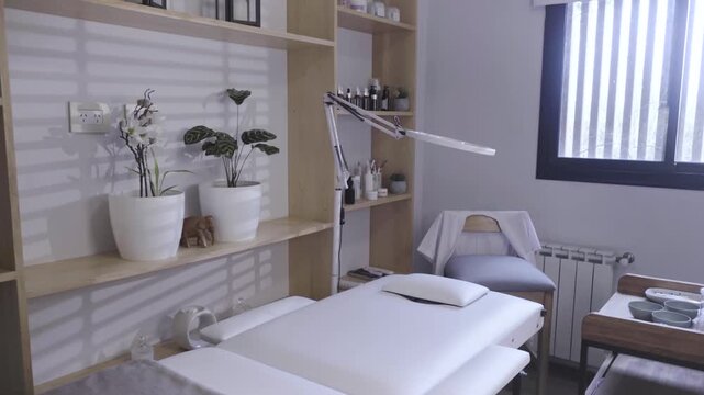 Serene spa room awaiting guests in soft daylight
