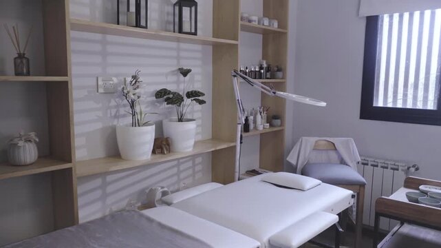 Tranquil esthetic room glowing with gentle window light