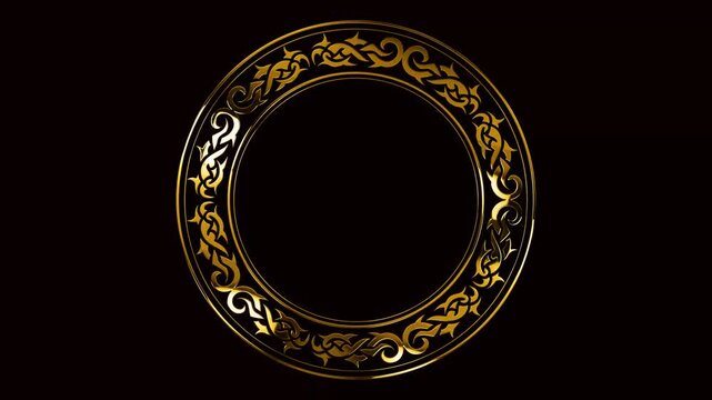golden ring animation with ethnic lines ornament on the black background
