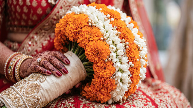 Elegant Bridal Varmala Flower Garland Bouquet for Indian Wedding Ceremony