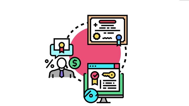 Business licensing process involving official documentation, regulatory compliance, a professional applying for permits and online approval through a digital platform