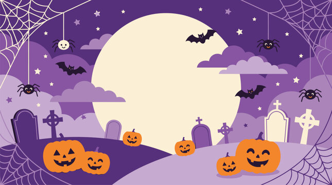 A spooky and delightful halloween scene a full moon illuminates a graveyard with jack o' lanterns bats and a spectral ghostly figure creating a