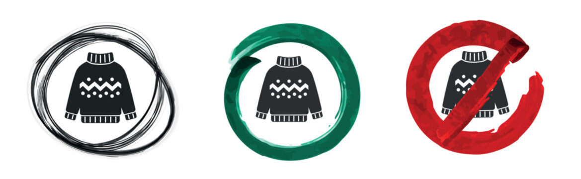 Hand drawn circle with knitted sweater icon set concept.