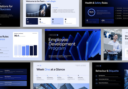 Employee Training Presentation Template for Team Onboarding, Company Profile & Handbook Layouts