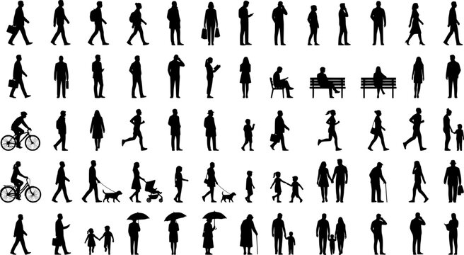 People silhouettes in elevation side view | Architecture people | silhouettes of people | 2D people | Section Elevation View | Architectural drawing people | characters	