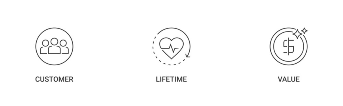 CLV icon set related to Customer Lifetime Value vector concept illustration with simple icon and transparent background
