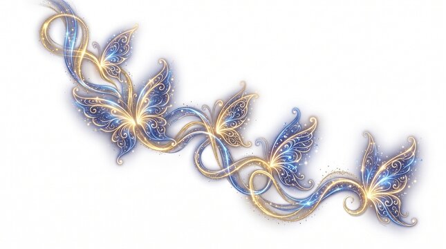 Ethereal Fairy Wings Ribbon Chain with Twilight Blue and Dust Gold Loops Symbolizing Magical Transformation and Infinite Wonder