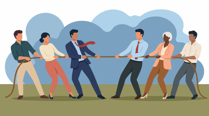 Obraz premium Diverse Business Teams Engaged in Tug-of-War Competition