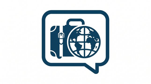 Travel suitcase and globe in message bubble icon