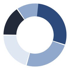 Naklejka premium Donut chart with five segments, navy flat vector graphic
