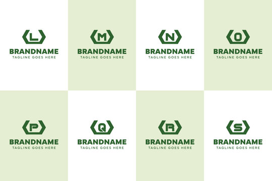 Letters UL UM UN UO UP UQ UR US Hexagon Monogram Logo Set, for LU MU NU OU PU QU RU SU initials