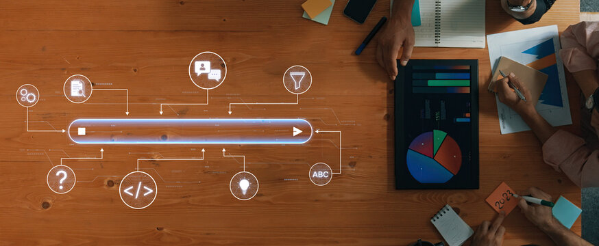 Generative search system powered by AI with data, process, intelligence, and automation in a seamless concept flow. Corpus