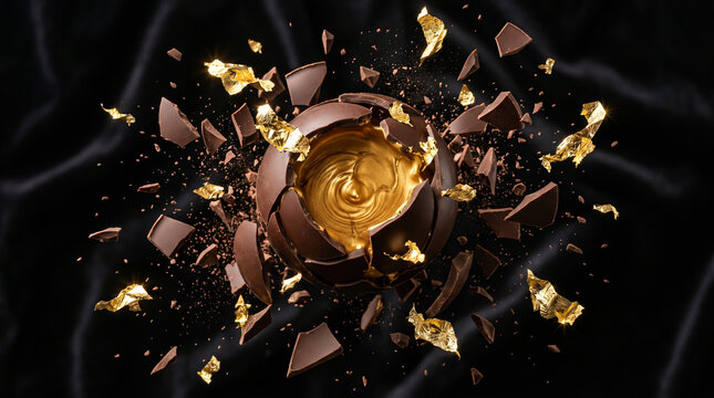 Exploding Luxury Chocolate Sphere with Liquid Gold Center