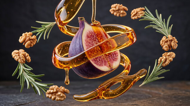 Fresh Sliced Fig with Honey Swirl, Walnuts, and Rosemary