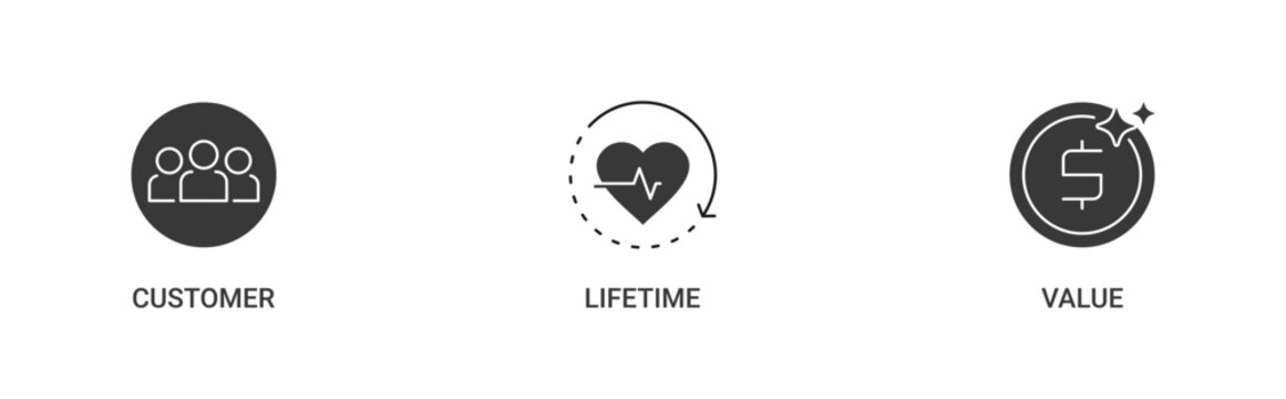 CLV icon set related to Customer Lifetime Value vector concept illustration with simple icon and transparent background in glyph style
