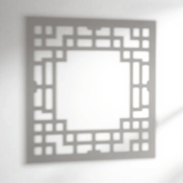 Traditional Asian Lattice Window Frame Shadow Overlay Effect on White Wall Background