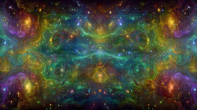 galaxy generated by artificial intelligence, swirling sound frequencies forming cosmic patterns, colorful lights, ultra detailed fantasy technology scene