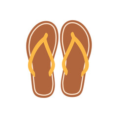 Fototapeta premium Classic brown flip flops with yellow thong strap vector illustration. Flat summer beach sandals graphic element for vacation designs, poolside graphics, travel posters, and stickers