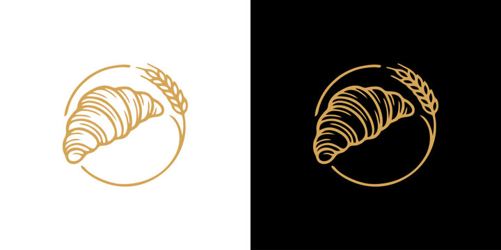 Minimalist croissant and wheat line art logo design for bakery branding or cafe identity