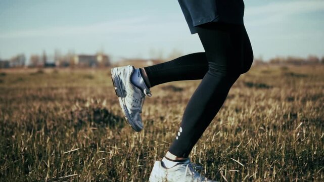 Runner Jogging On Grass Field Outdoor Workout