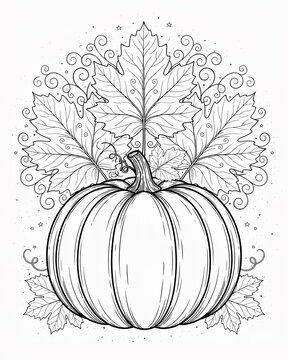 Elegant pumpkin with decorative leaves intricate vector illustration