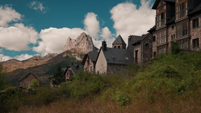 Stone houses in Hoz-de-Jaca village, Huesca, Aragon, Spain