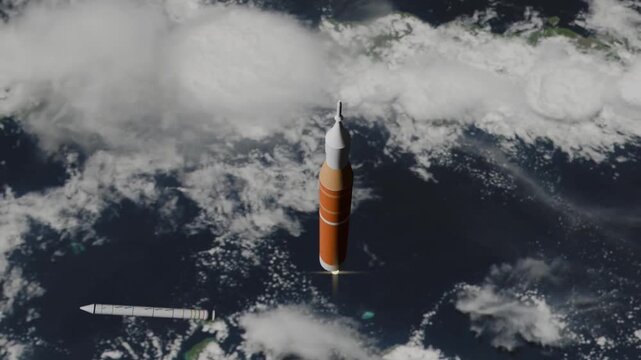Heavy-lift rocket booster separation during Artemis lunar mission | 3D CGI