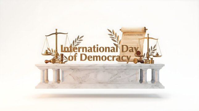 International Day of Democracy 3D Gold and Marble Scales Concept Isolated on White Background