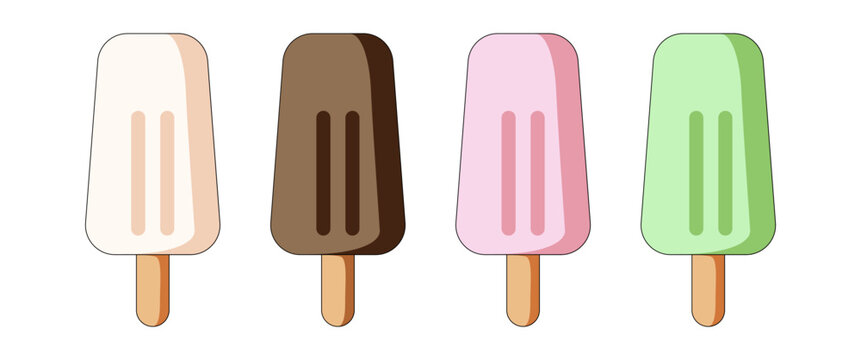 Pastel Popsicle Ice Cream Stick Set Summer Dessert Menu Icon