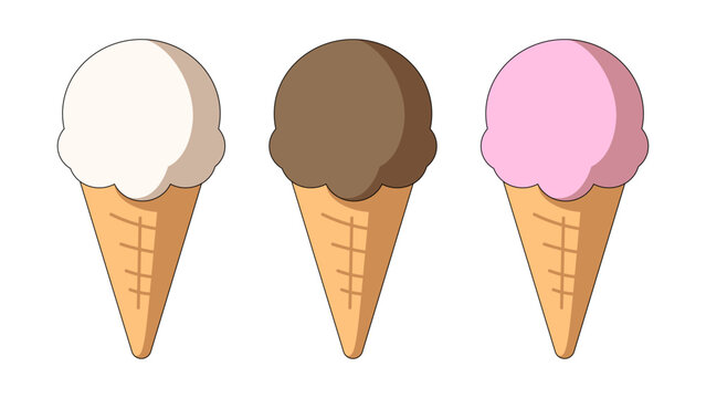 Single Scoop Ice Cream Waffle Cone Set Flat Summer Dessert Icon