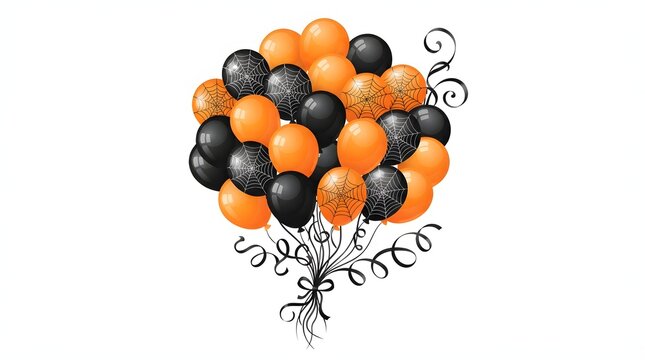 Festive halloween balloon bouquet with orange and black colors isolated on white
